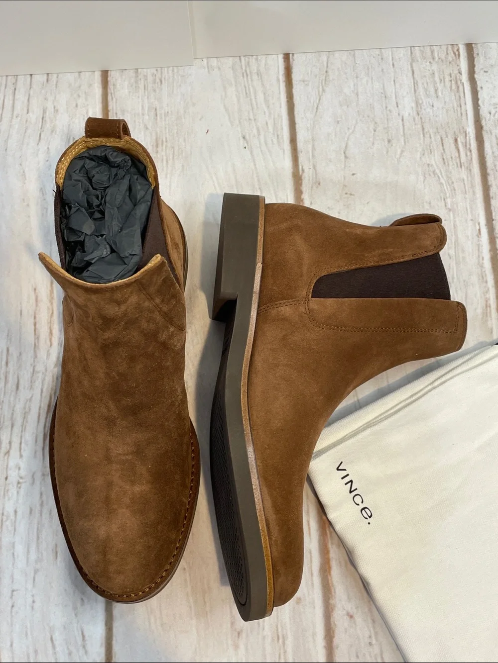 NEW Vince Men’s 7.5 Brown Suede Chelsea Boots Felix Classic